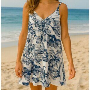 Ethereal by Paper Crane Blue Floral Flowy Tank Shift Dress Size S